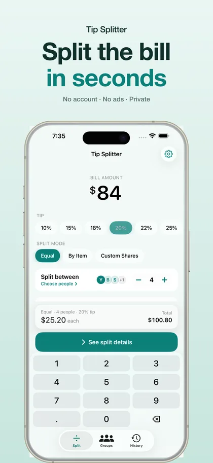 Bill Splitter — Divide Restaurant Check & Tab screenshot 1