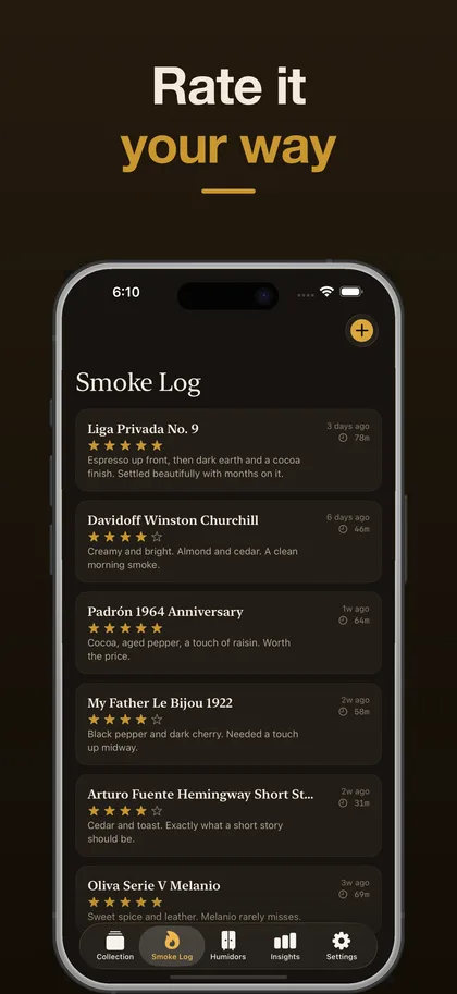 Cedar — Humidor Journal & Smoke Log screenshot 2