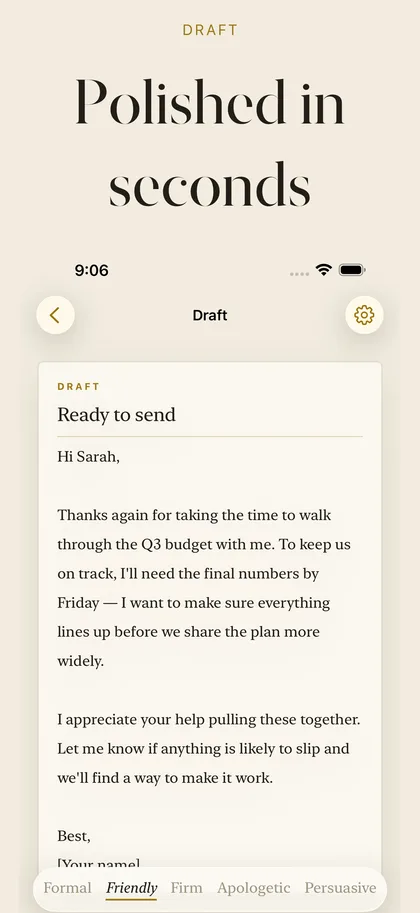 Email Draft — Any tone, polished in seconds screenshot 2